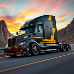 A custom-cutting edge semi-truck showcasing striking Camaro-style rims