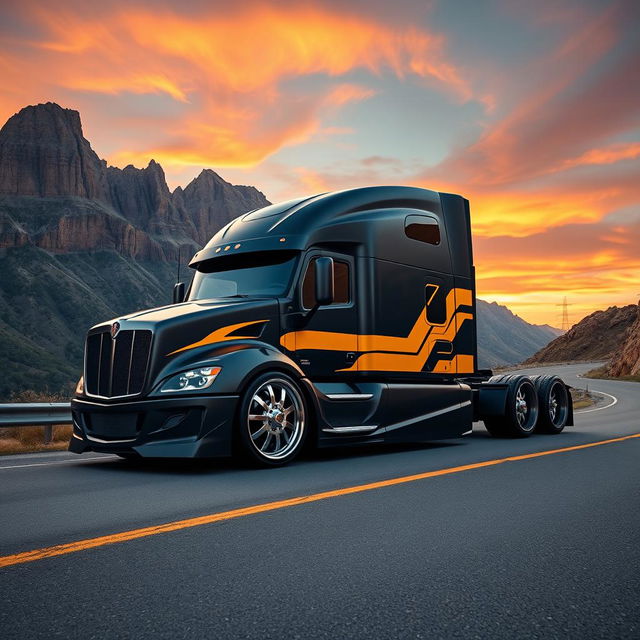 A custom-cutting edge semi-truck showcasing striking Camaro-style rims