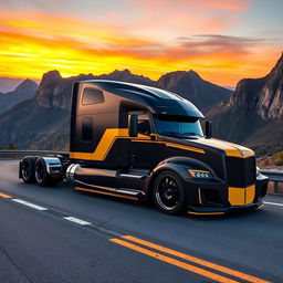 A custom-cutting edge semi-truck showcasing striking Camaro-style rims