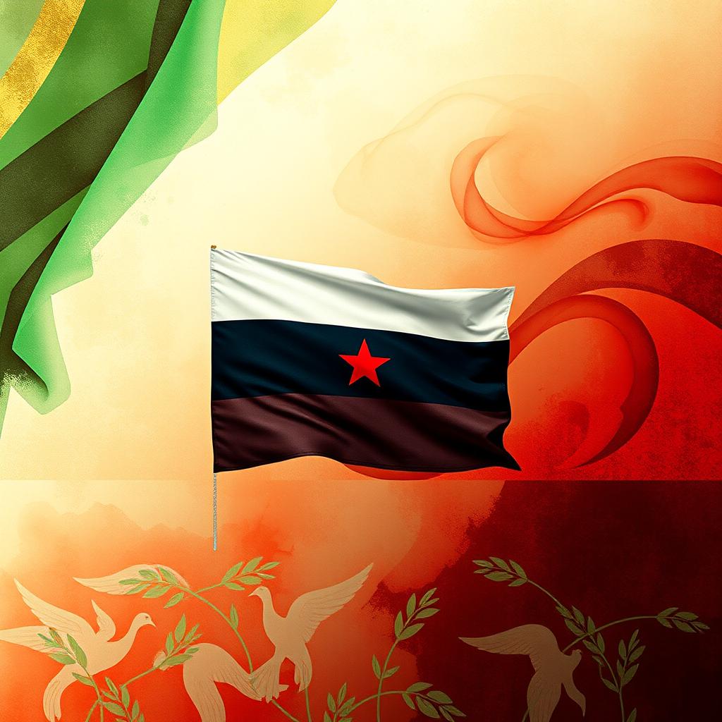 A vibrant Facebook cover image featuring the Syrian revolution flag, prominently displayed in the center with a rich, textured background that represents hope and resilience