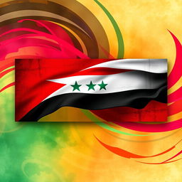 A vibrant Facebook cover image featuring the Syrian revolution flag, prominently displayed in the center with a rich, textured background that represents hope and resilience