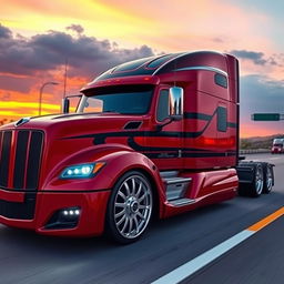 A custom cutting-edge semi-truck featuring eye-catching Camaro-style rims