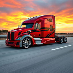 A custom cutting-edge semi-truck featuring eye-catching Camaro-style rims