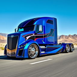 A stunning custom semi-truck featuring eye-catching Camaro-style rims