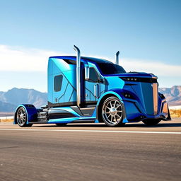 A stunning custom semi-truck featuring eye-catching Camaro-style rims
