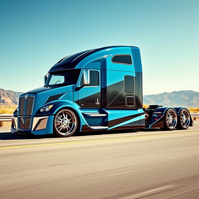 A stunning custom semi-truck featuring eye-catching Camaro-style rims