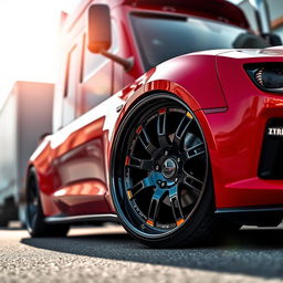 A stunning close-up of custom-cutting edge wheels specifically designed for a Camaro, showcasing intricate details and a high-performance look