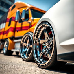 A stunning close-up of custom-cutting edge wheels specifically designed for a Camaro, showcasing intricate details and a high-performance look