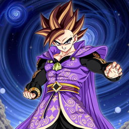 A fierce character from Dragon Ball wearing the exquisite attire of a God of Destruction
