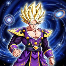 A fierce character from Dragon Ball wearing the exquisite attire of a God of Destruction
