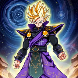 A fierce character from Dragon Ball wearing the exquisite attire of a God of Destruction