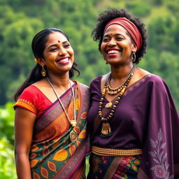 An Indian woman with striking features that reflect her heritage, dressed in a vibrant, traditional sari adorned with intricate patterns