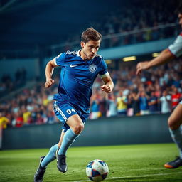An intense moment captured during a football match featuring a dynamic player in action