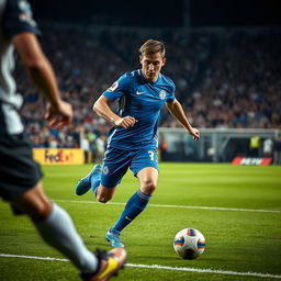 An intense moment captured during a football match featuring a dynamic player in action