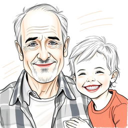 A heartwarming sketch combining elements of a portrait of a late father and a photo of his child, capturing the emotional bond between them