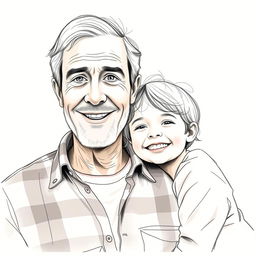 A heartwarming sketch combining elements of a portrait of a late father and a photo of his child, capturing the emotional bond between them