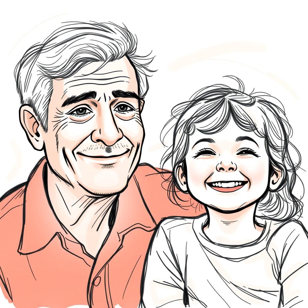 A heartwarming sketch combining elements of a portrait of a late father and a photo of his child, capturing the emotional bond between them