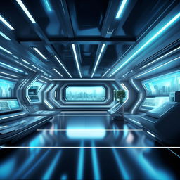 A rectangular background for a futuristic TV anchor's studio, using design elements derived from the architecture shown in the provided link.