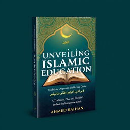 A visually striking book cover design for 'Unveiling Islamic Education: Tradition, Dogma, and the Intellectual Crisis' by Ahmad Raihan