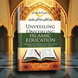 A visually striking book cover design for 'Unveiling Islamic Education: Tradition, Dogma, and the Intellectual Crisis' by Ahmad Raihan