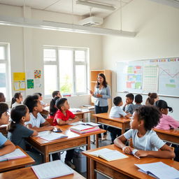 A serene classroom scene featuring a diverse group of students attentively engaged in learning