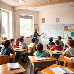 A serene classroom scene featuring a diverse group of students attentively engaged in learning