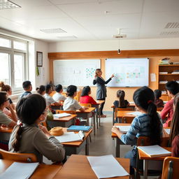 A serene classroom scene featuring a diverse group of students attentively engaged in learning