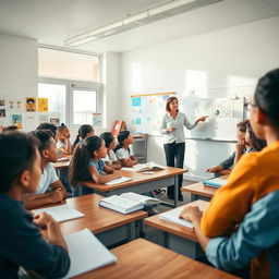 A serene classroom scene featuring a diverse group of students attentively engaged in learning