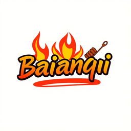 A vibrant and eye-catching logo design for a barbecue shop named 'Baianqi'