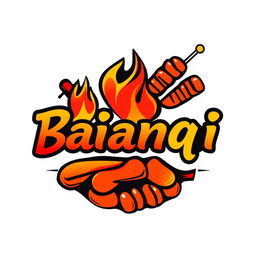 A vibrant and eye-catching logo design for a barbecue shop named 'Baianqi'