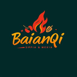 A vibrant and eye-catching logo design for a barbecue shop named 'Baianqi'