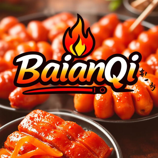 A vibrant and eye-catching logo design for a barbecue shop named 'Baianqi'