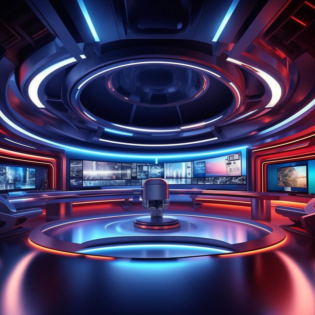 A voice-inspired background for a futuristic TV anchor's studio, integrating design elements from the architecture provided in the given link.