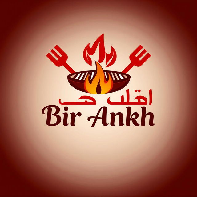 A vibrant and eye-catching logo design for a barbecue restaurant named 'Bir Ankh'