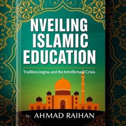 A striking book cover for 'Unveiling Islamic Education: Tradition, Dogma, and the Intellectual Crisis' by AHMAD RAIHAN