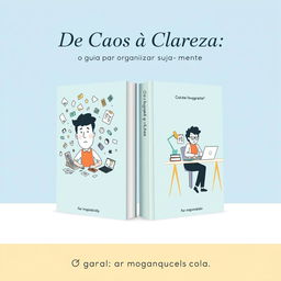 A clean and organized cover design featuring a split layout: on the left side, an illustration of a confused and disorganized person surrounded by chaotic elements like scattered papers and a cluttered workspace, symbolizing chaos