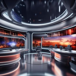 A voice-inspired background for a futuristic TV anchor's studio, integrating design elements from the architecture provided in the given link.