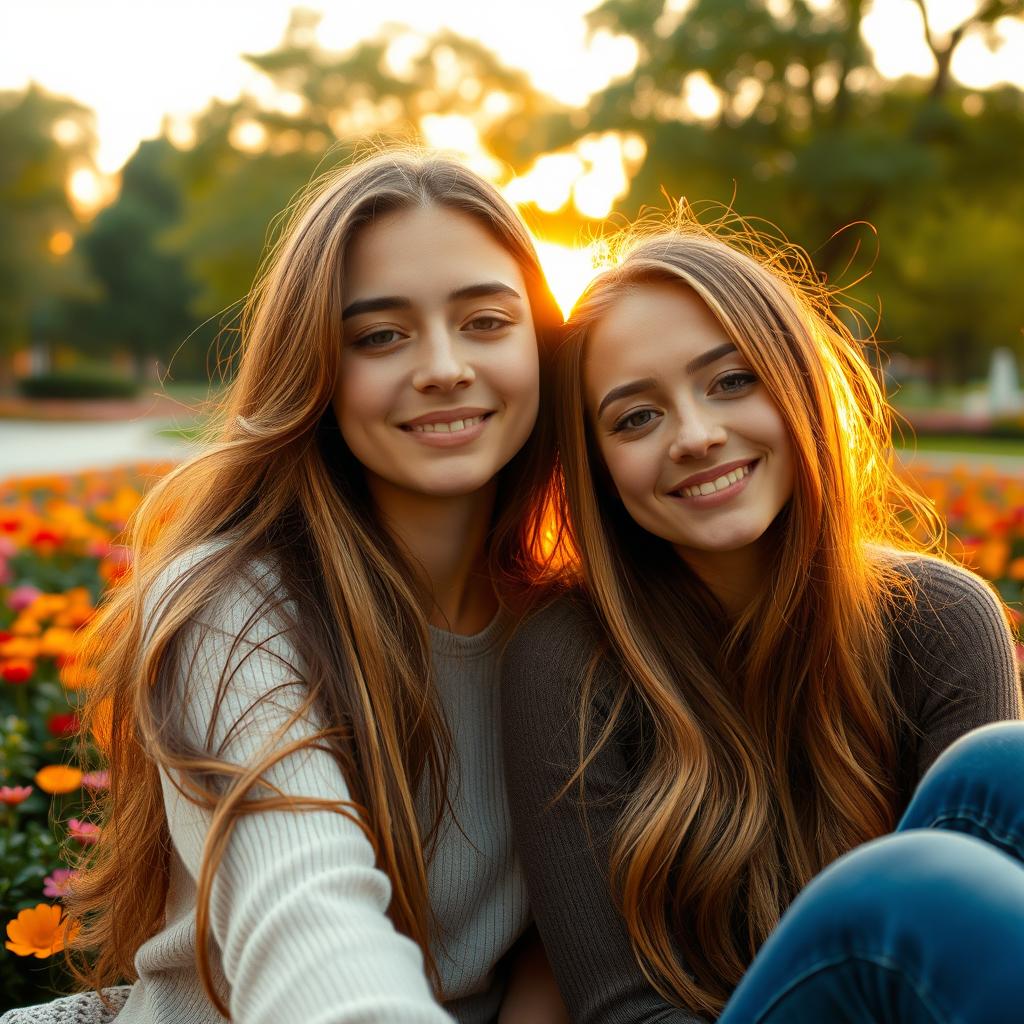 A romantic scene featuring a girlfriend with long flowing hair sitting next to the viewer