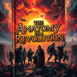 A captivating fantasy book cover for 'The Anatomy of a Revolution', featuring a dramatic and intricate illustration of a mythical world