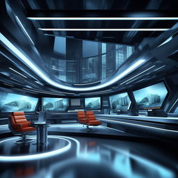 A voice-inspired background for a futuristic TV anchor's studio, integrating design elements from the architecture provided in the given link.