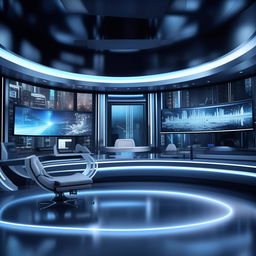 A voice-inspired background for a futuristic TV anchor's studio, integrating design elements from the architecture provided in the given link.