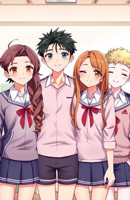 An image of three handsome boys and two pretty girls wearing matching uniforms