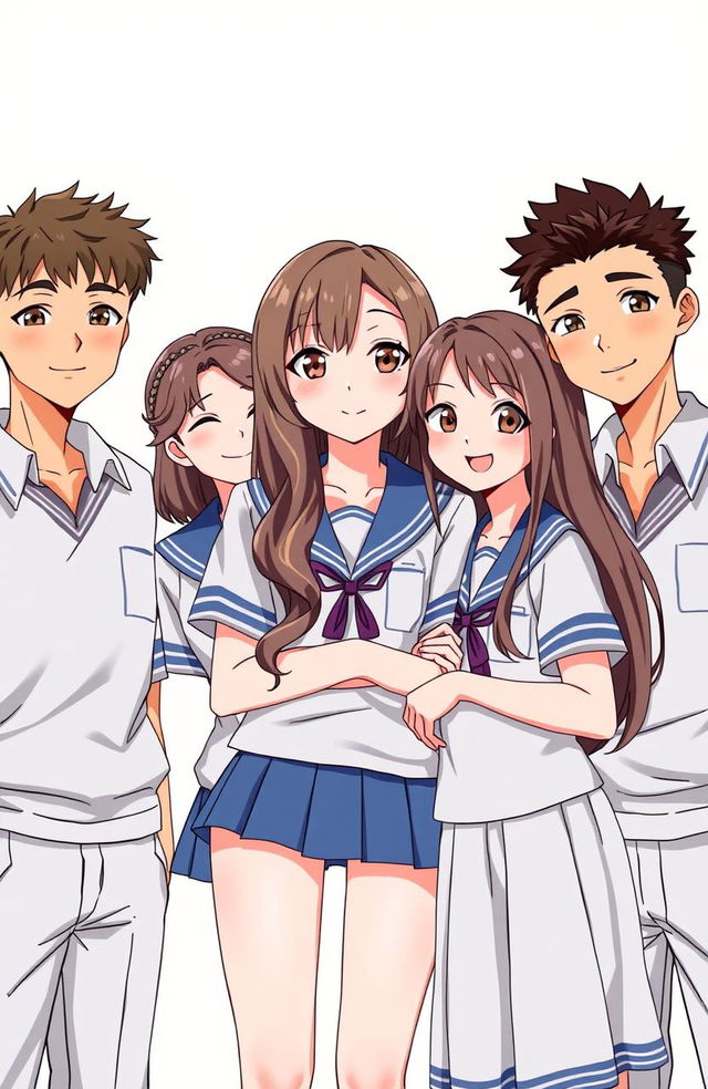 An image of three handsome boys and two pretty girls wearing matching uniforms