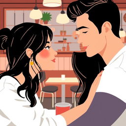 A graphic design illustration showcasing two young couples gazing into each other's eyes with deep affection