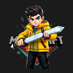 A sleek 3D gaming logo featuring a young boy with a determined expression, dressed in a bright yellow jacket and black trousers