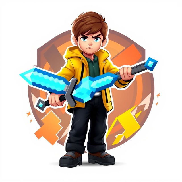 A sleek 3D gaming logo featuring a young boy with a determined expression, dressed in a bright yellow jacket and black trousers