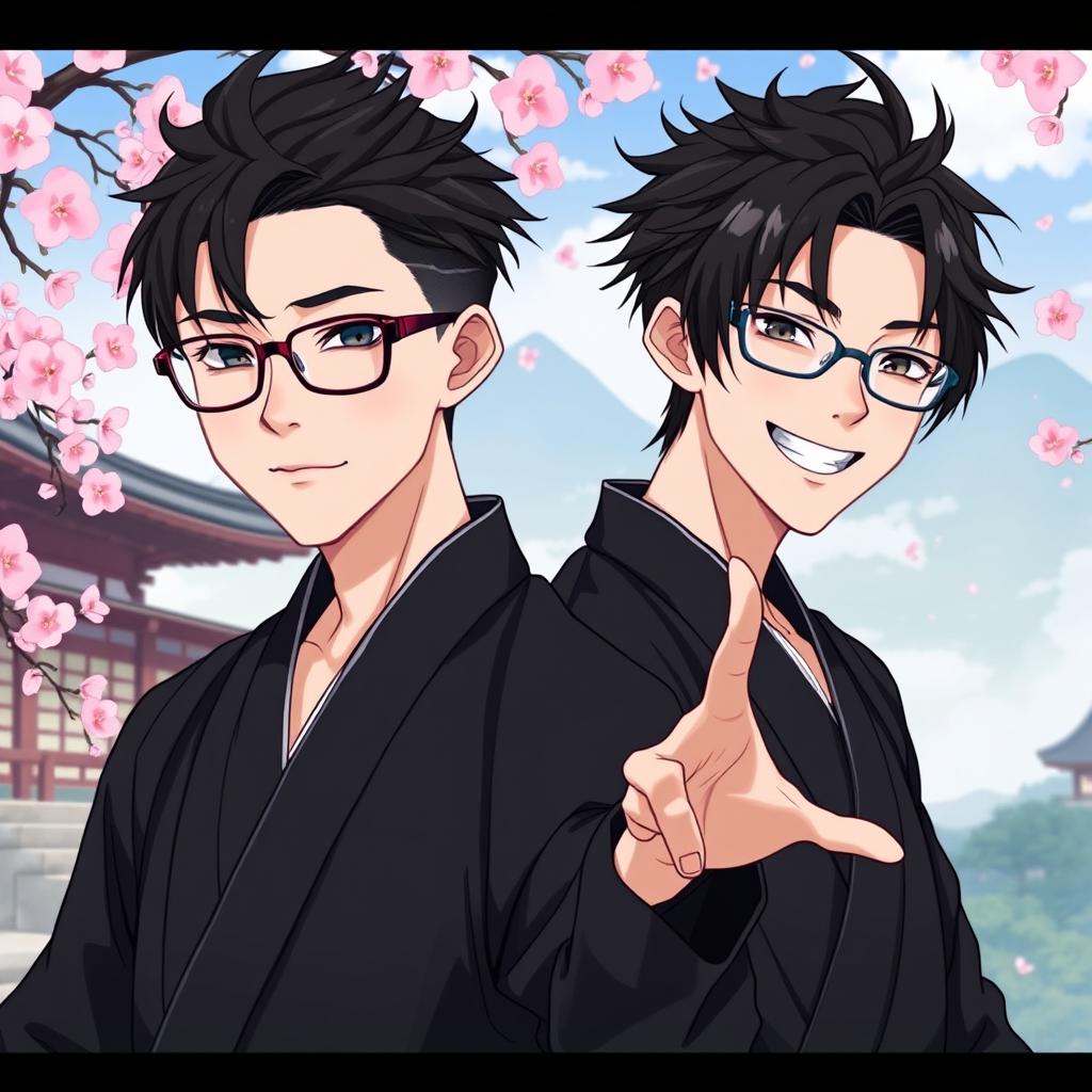 Ren Takashi as a young male samurai, wearing a sleek black outfit, exuding an aura of both calm and confidence