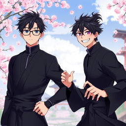 Ren Takashi as a young male samurai, wearing a sleek black outfit, exuding an aura of both calm and confidence