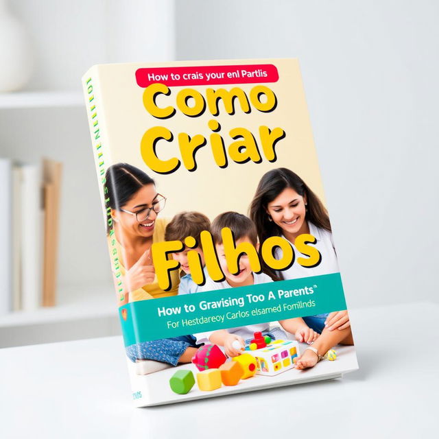 A vibrant and engaging book cover for a parenting guide titled 'Como Criar Seus Filhos' (How to Raise Your Children)