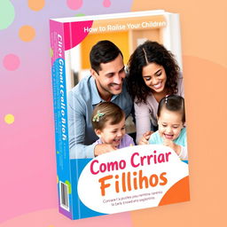 A vibrant and engaging book cover for a parenting guide titled 'Como Criar Seus Filhos' (How to Raise Your Children)